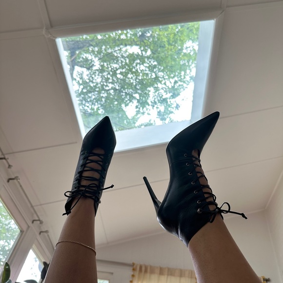 MIU MIU LACE UP STILETTO ANKLE BOOTS - Picture 16 of 17